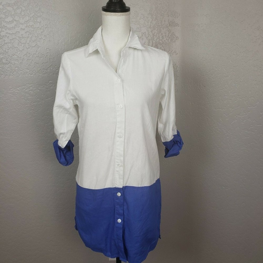 Tommy Bahama Linen Blend Tunic Top Button Front XS
